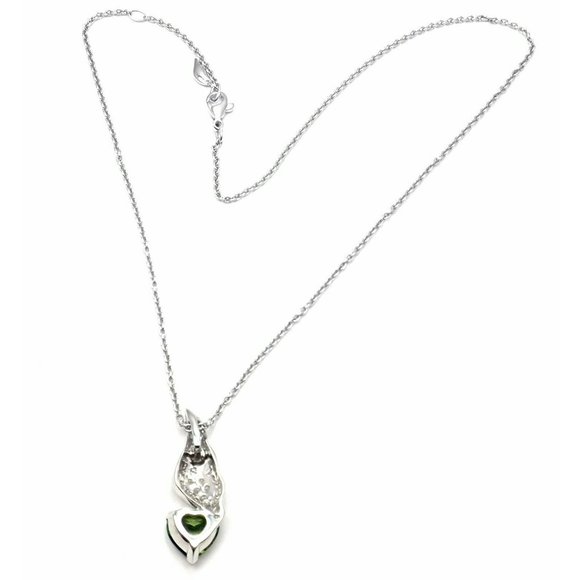 Rare! Authentic Piaget 18k White Gold Diamond Peridot Heart Pendant Necklace - Picture 4 of 8